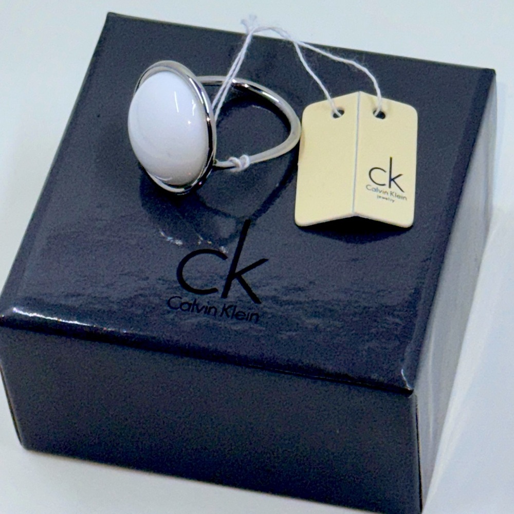 Calvin Klein White Ring With Box & Dust Bag Size 9 NWT